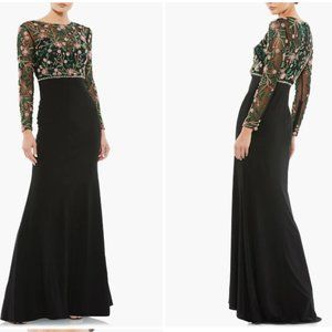 MAC DUGGAL 67870 FLORAL BEADED ILLUSIONS HIGH NECK BLACK MULTI TRUMPET GOWN 14